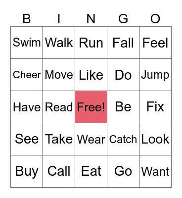 Action Words Bingo Card