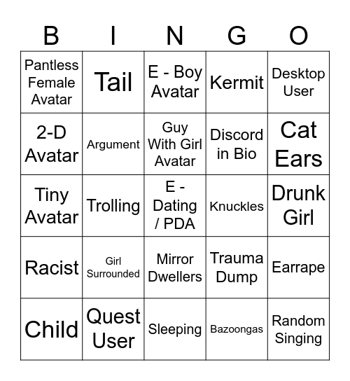 VRC Bingo Card