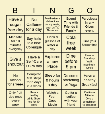 Well-Being Bingo Card