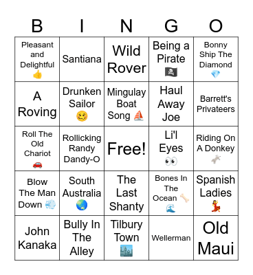 Shanty Bingo Card
