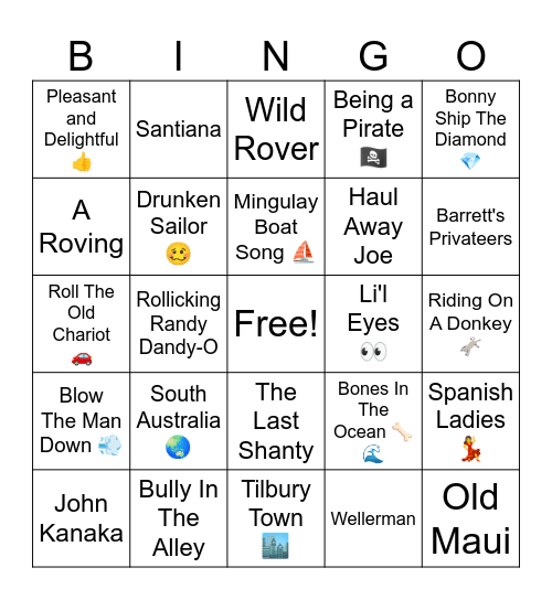 Shanty Bingo Card