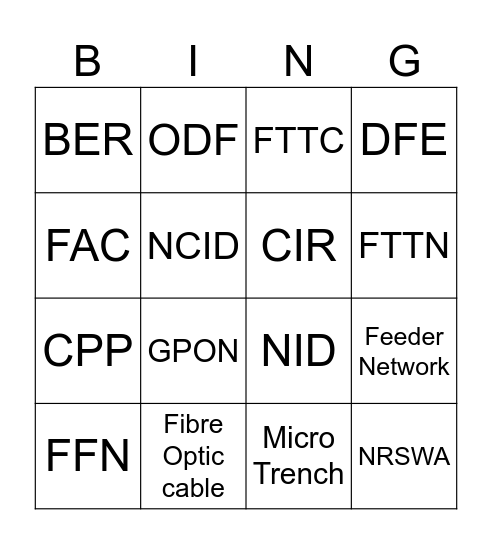 Lingo Bingo Card