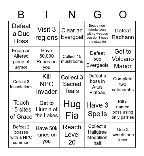 Elden Ring Bingo! Randomized Card Bingo Card