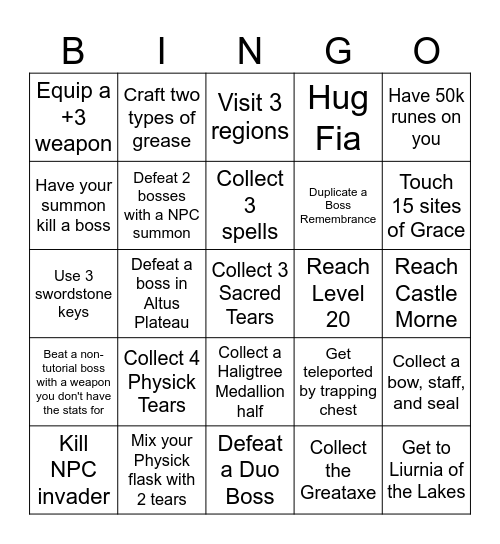 Elden Ring Bingo! Randomized Card Bingo Card