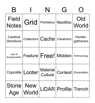 Archaeology Bingo Card