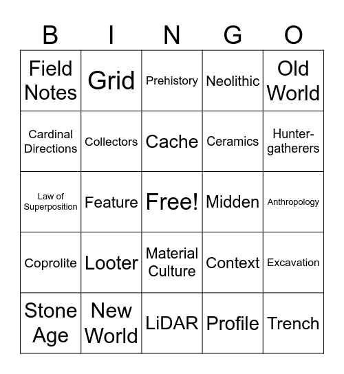 Archaeology Bingo Card