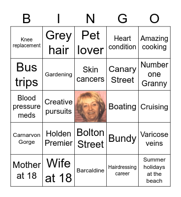 Annette's 70th Bingo Card
