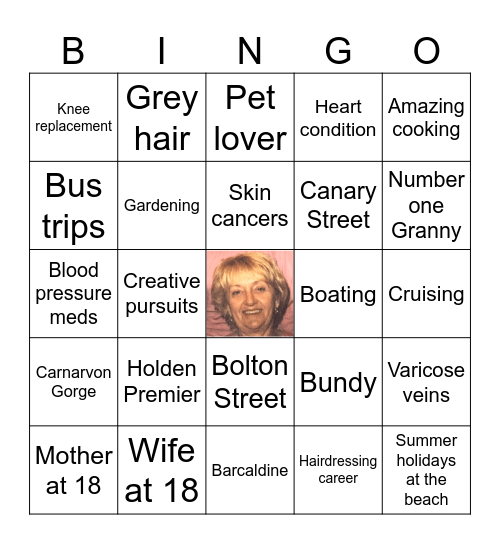 Annette's 70th Bingo Card