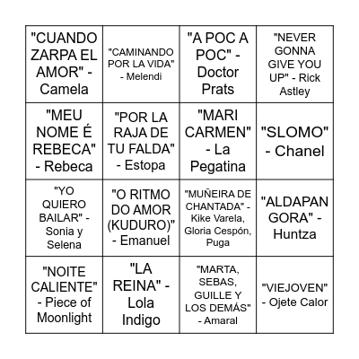Bingo Musical VERBENA Bingo Card