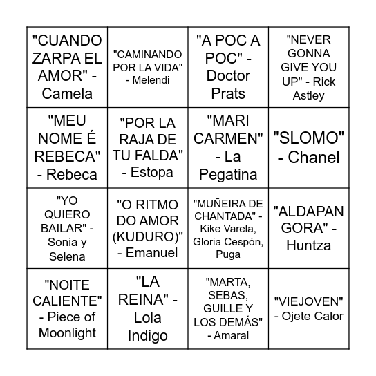 Bingo Musical VERBENA Bingo Card
