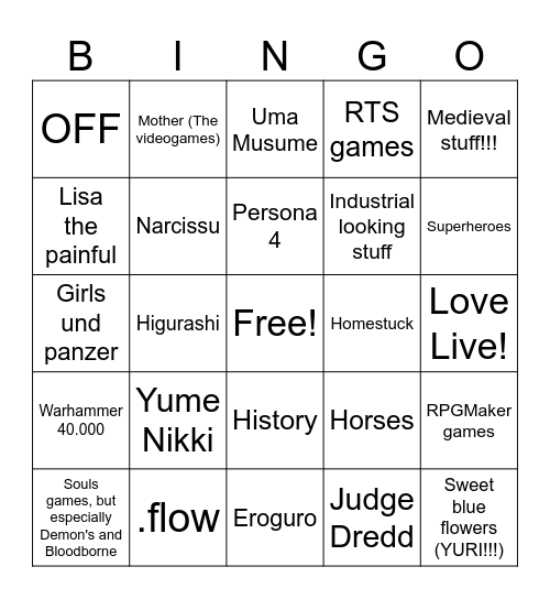 Dingaling Bingo Card