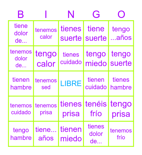 Expresiones con tener Bingo Card