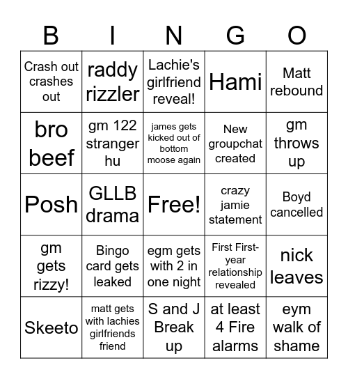 OOTB Bingo Card
