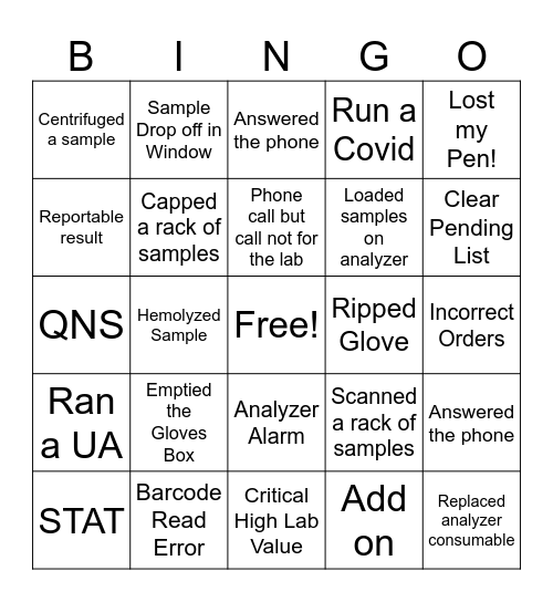 Lab Bingo Card