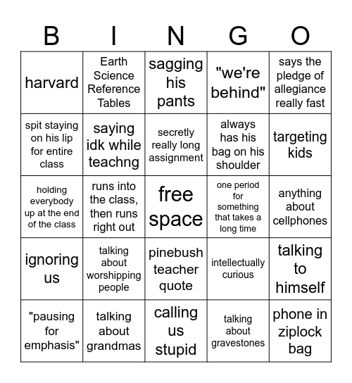 Mr Gross Bingo! Bingo Card