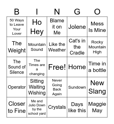 Folk/Acoustic1 Bingo Card