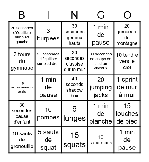 Bingo sain et actif Bingo Card