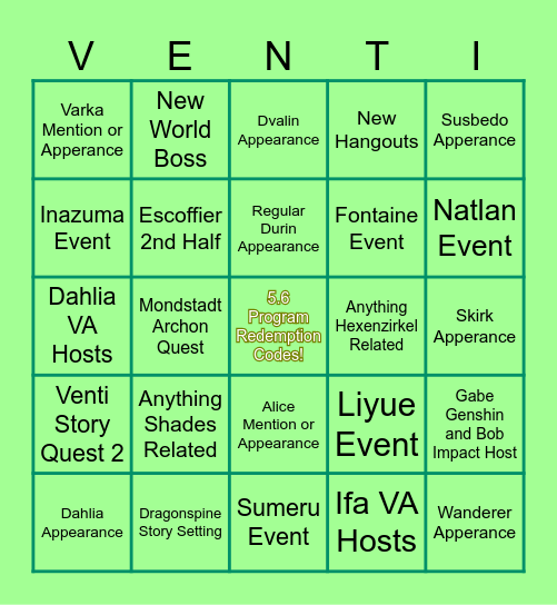 5.6 Special Program Bingo! Bingo Card