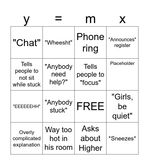 Mr Easton Bingo Card