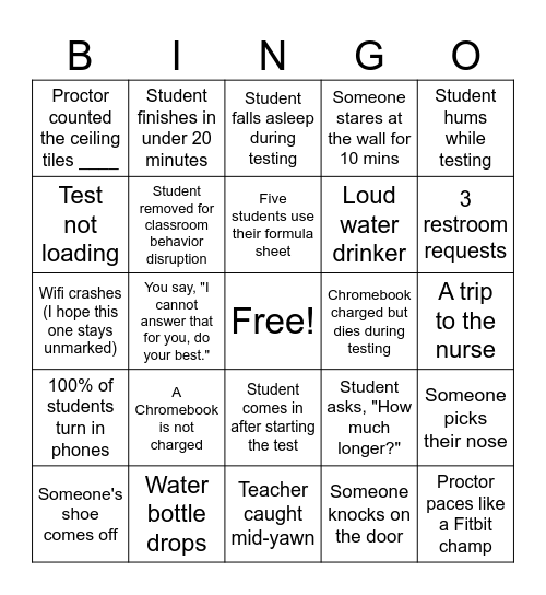 STAAR Monitoring Bingo Card
