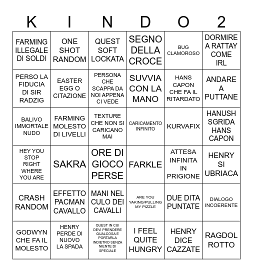 KINGDOM COME DELIVERANCE 2 Bingo Card