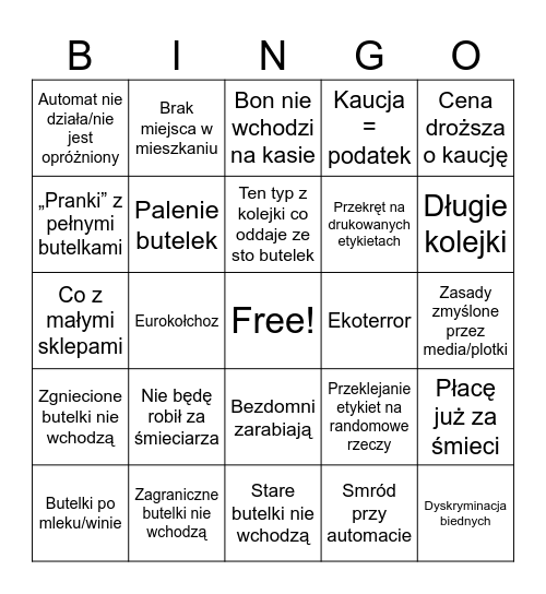 System kaucyjny bingo Card