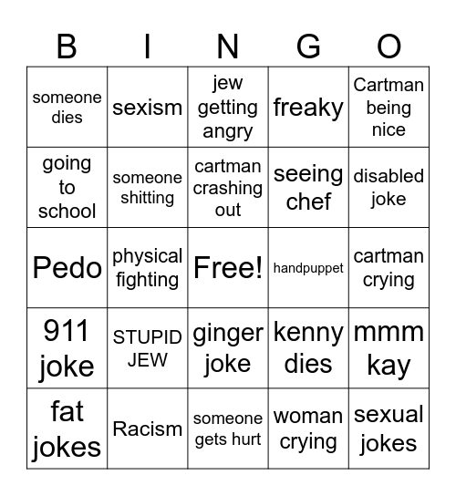South Park jokes Bingo Card
