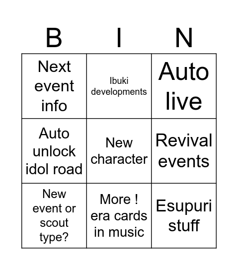 Enstars 10th anni Bingo Card