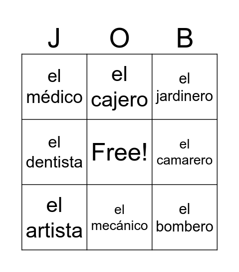 Job Bingo Card