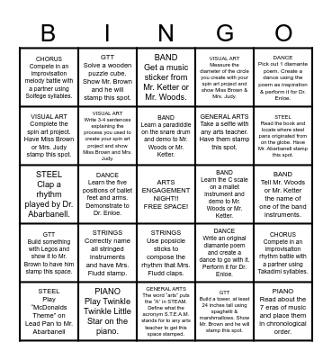 TITLE 1 PRESENTS: ARTS ENGAGEMENT BINGO NIGHT! Bingo Card