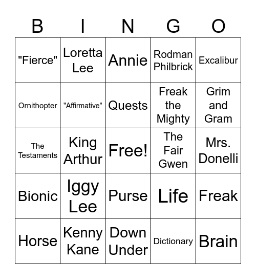 Freak The Mighty Bingo Card