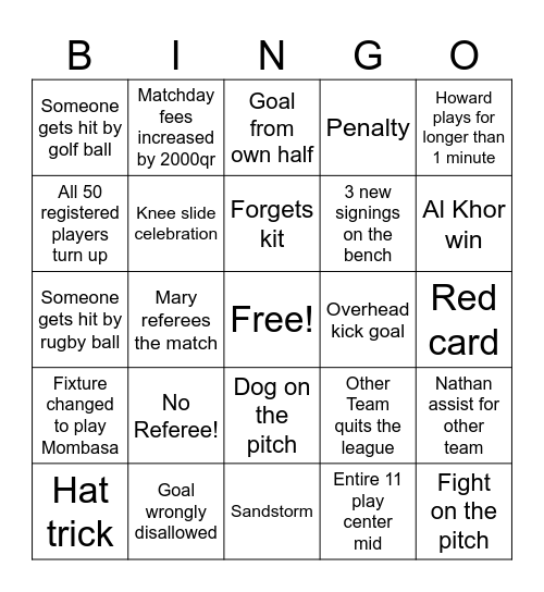 Al Khor FC Matchday! Bingo Card