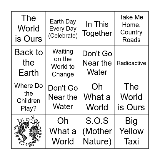 Earth Day Music Bingo Card