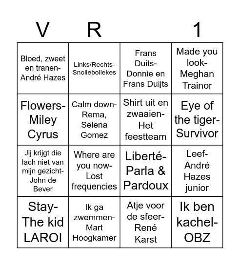 Reiger boys muziekbingo Card