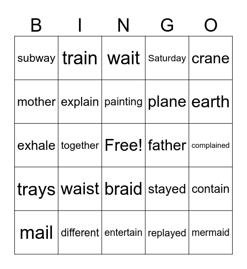 Unit 10 Bingo Card