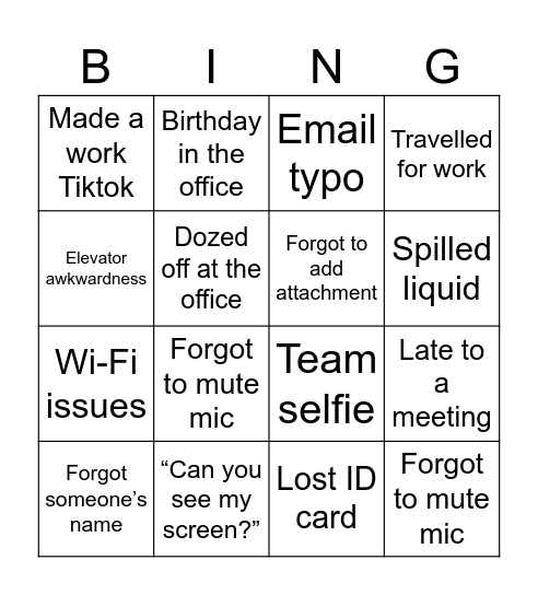 9-5 Bingo Card