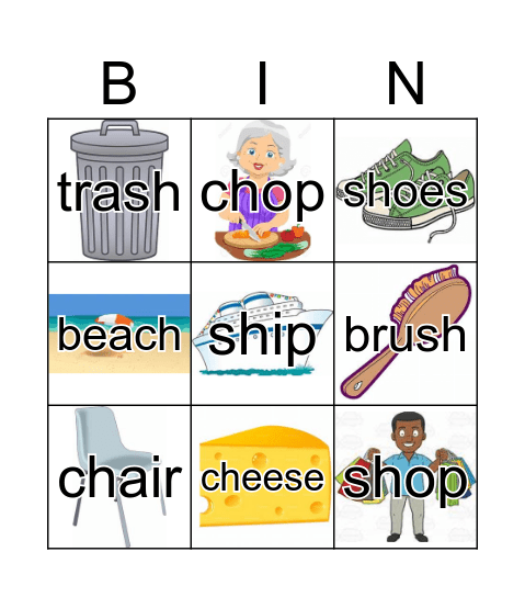 Bingo: sh and ch words Bingo Card