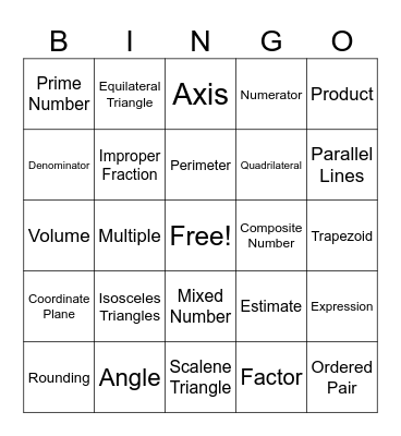 Math STAAR Bingo Card