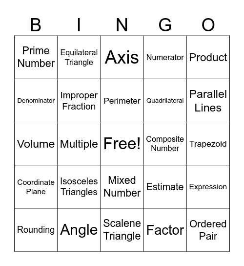 Math STAAR Bingo Card