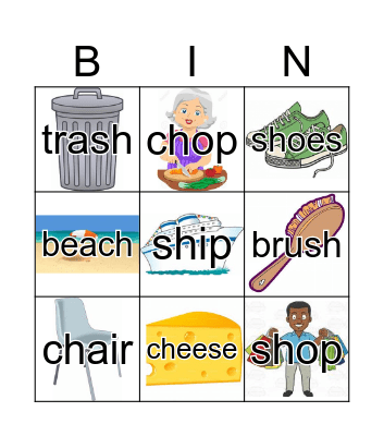 Bingo: sh and ch words Bingo Card