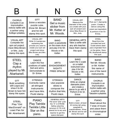 TITLE 1 PRESENTS: ARTS ENGAGEMENT BINGO NIGHT! Bingo Card