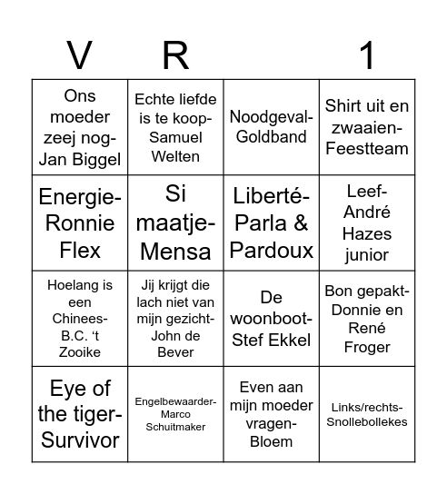 Reiger boys muziekbingo Card