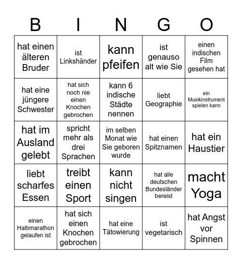 Finden Sie jemanden, der ... Bingo Card