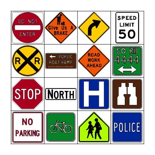 Traffic Section Human-size Loteria Bingo Card