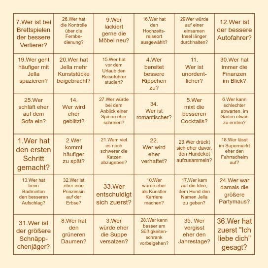 Hochzeits-Bingo 💍 Bingo Card