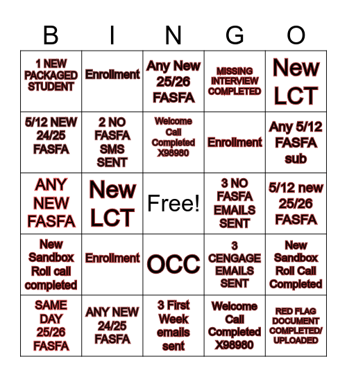 G'S UNIT PRE-START WK STITCH BINGO Card