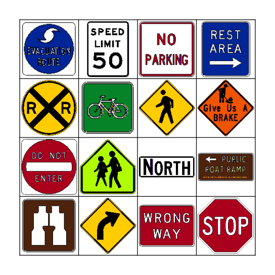 Traffic Section Human-sized Loteria Bingo Card