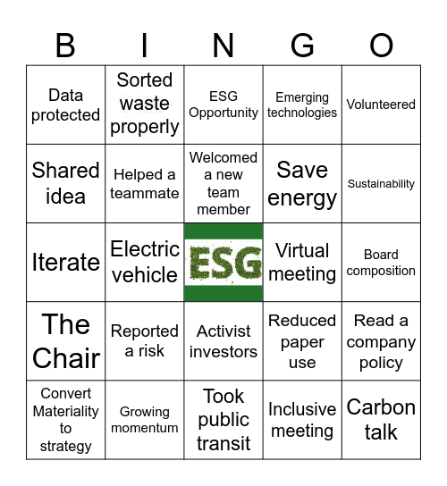 ESG BINGO! Bingo Card