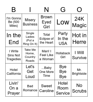 Karaoke Hits Music Bingo #4 Bingo Card