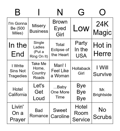 Karaoke Hits Music Bingo #4 Bingo Card